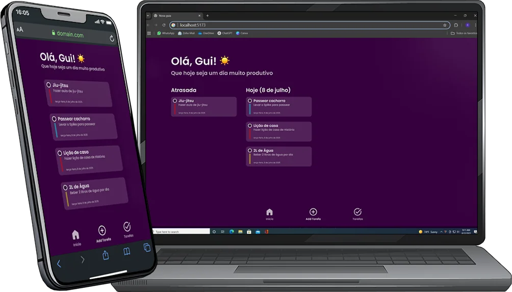 Lista de tarefas do To-do App em um notebook e em um celular